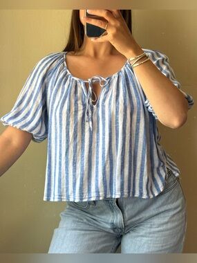 Rails Casual Blue & White Striped Peasant Top